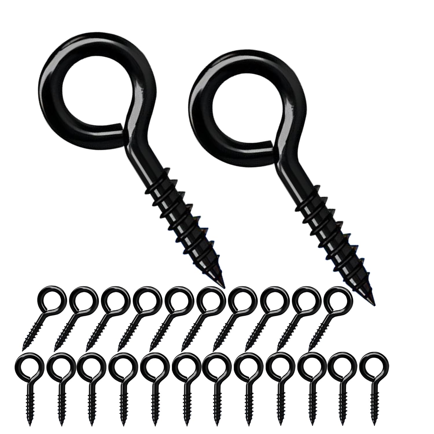 20PCS 25mm Black Screw Eye Hooks - Heavy Duty Eye Bolts for Hanging Hammocks, Swing Chairs, Planters & Home Decor - Indoor & Outdoor Use