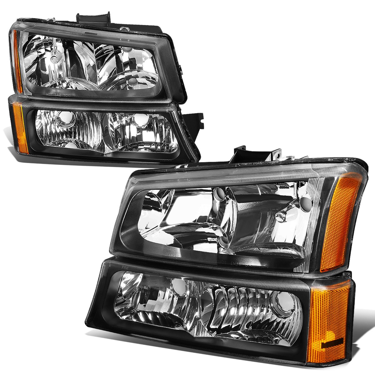4PCS OE Style Headlight Assembly with Bumper Lamps - Compatible with 2003-2007 Chevy Silverado & Avalanche (Non-Cladding Models) - Black Housing with Amber Corner - Driver & Passenger Side - Perfect for Night Driving & Off-Road Adventures
