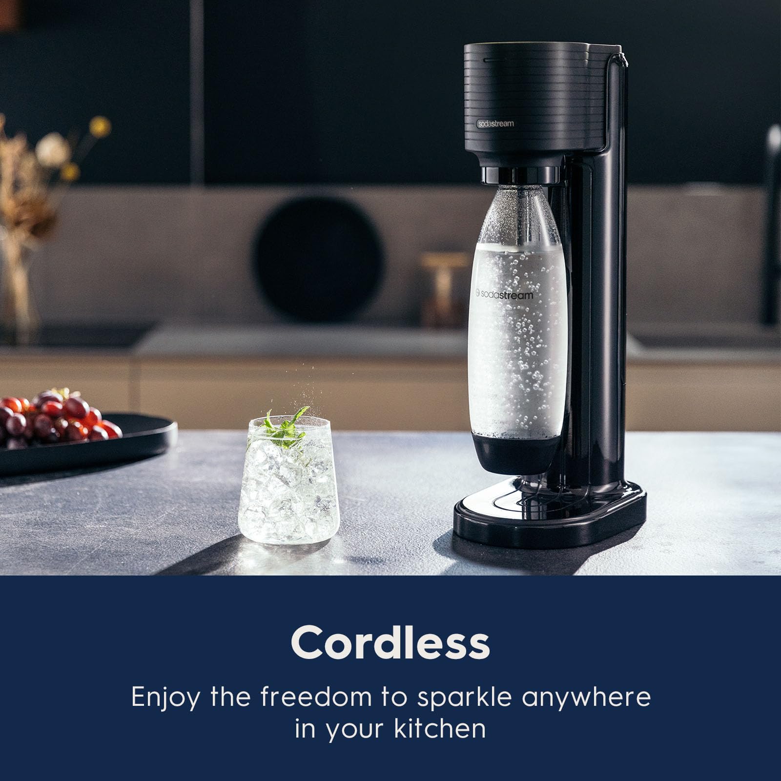 SodaStream Gaia Sparkling Water Maker Machine - Black | Make Carbonated Drinks at Home | Perfect for Parties, Kitchen & Office Use