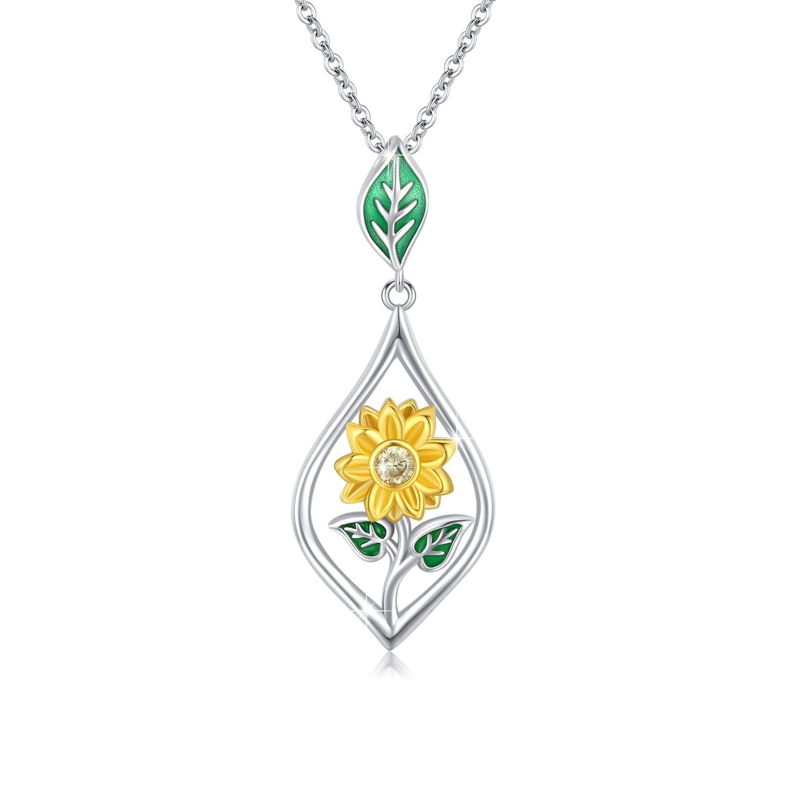 925 Sterling Silver Sunflower Necklace for Women - Dainty Floral Pendant Jewelry with 18
