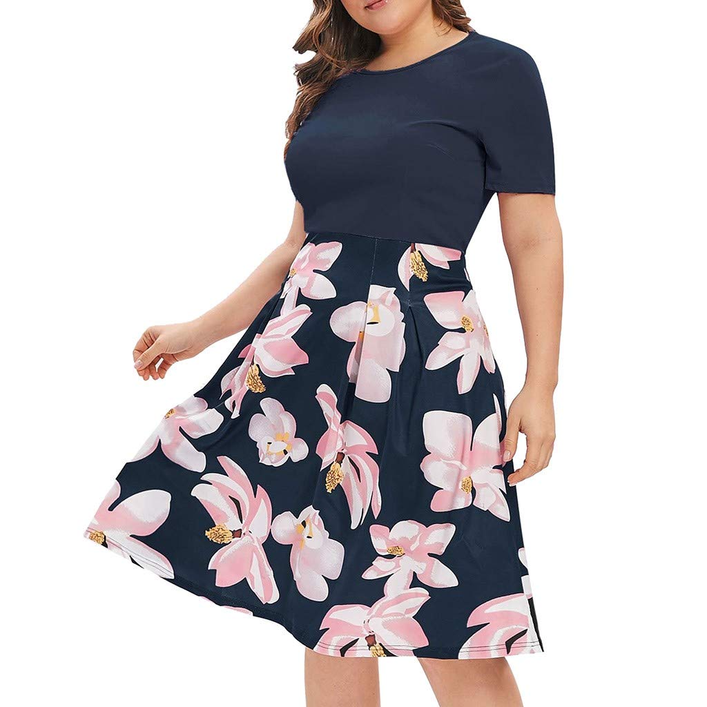 Elogoog Plus Size Dresses for Women - Sexy Slimming High Waist A-Line Swing Dress, Summer Flowy Short Sleeve Midi Dress - Perfect for Casual Outings, Date Nights & Summer Vacations