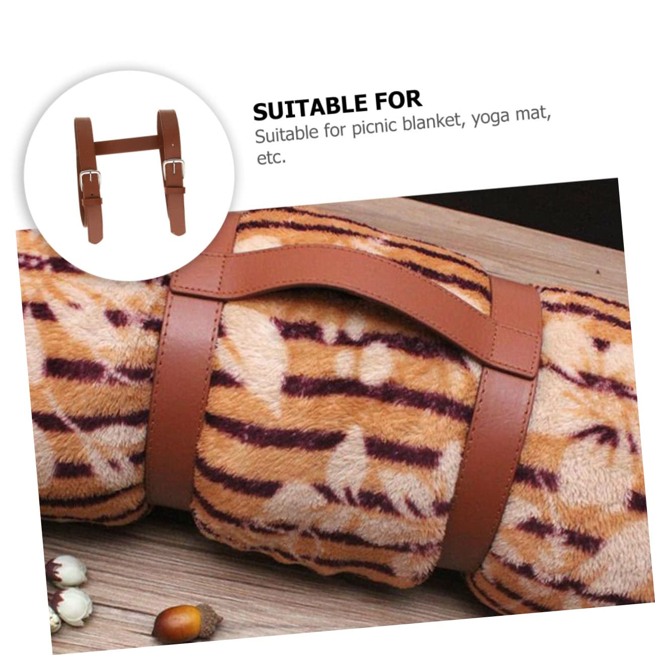 HANABASS 2-Pack Decorative Blanket Straps - Leather Rug & Yoga Mat Holder for Travel, Camping, Picnic & Outdoor Activities | Secure Blanket Binding & Carrier for Beach, Park & Home Use