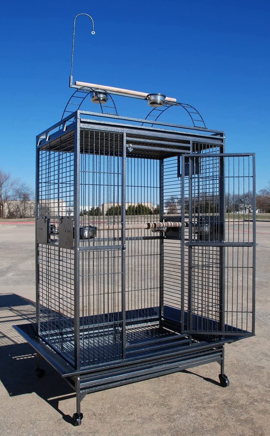 Large 4-Size Castle PlayTop Parrot Cage for Macaws, Cockatoos & African Greys - 32x23x66 Inches Black Vein - Spacious Bird Home for Play, Rest & Training - Perfect for Living Rooms & Outdoor Aviaries