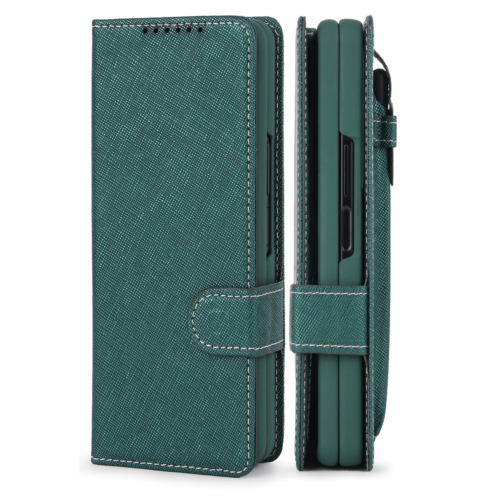 Premium PU Leather 2-in-1 Detachable Flip Wallet Case for Samsung Galaxy Z Fold 3 with S Pen Holder, Card Slots & Kickstand - Shockproof Protective Phone Cover (Green) - Perfect for Business Travel & Daily Use