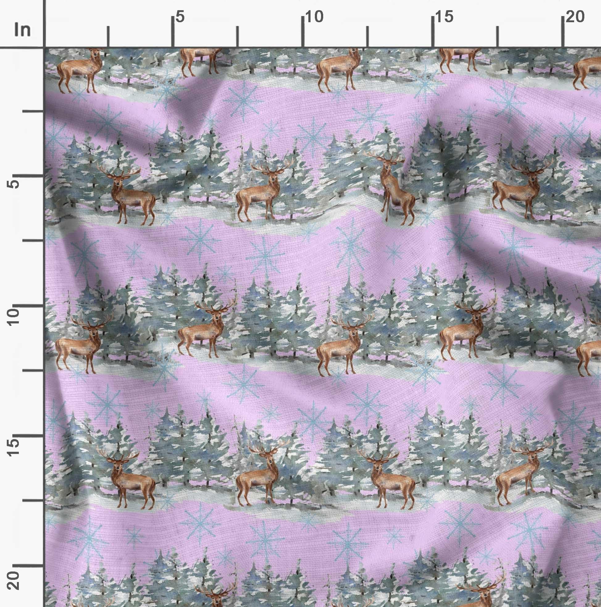 Soimoi Moss Georgette Purple Fabric by The Yard - 42 Inch Wide Printed Textile with Reindeer & Snowflakes Winter Pattern - Perfect for DIY Craft Projects, Holiday Decorations, Quilting, and Seasonal Home Decor