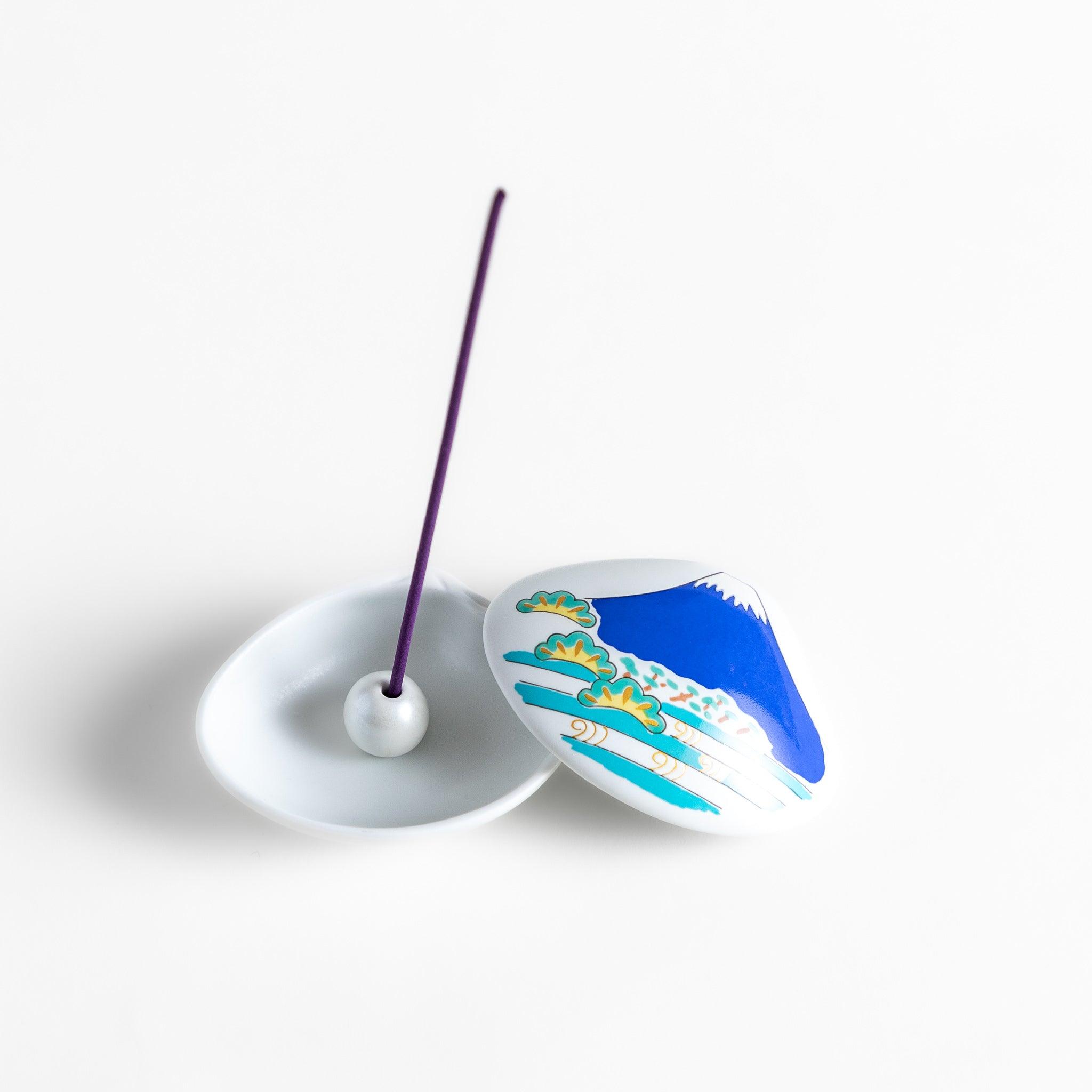 Blue Mount Fuji Shell Incense Holder - Japanese Style Ceramic Incense Burner for Meditation, Yoga & Home Decor
