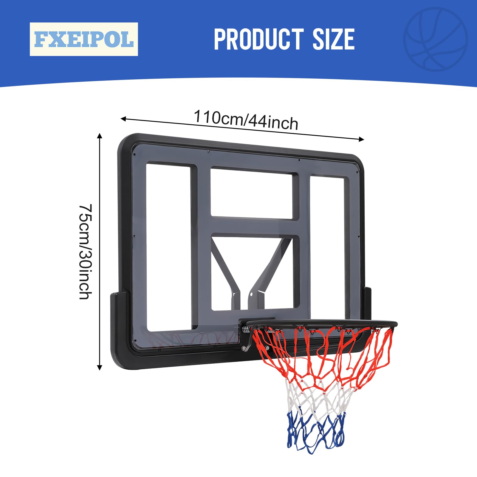 44 Inch Wall Mounted Basketball Backboard & Rim Combo with Double Spring Screw - Durable Backboard Replacement Kit for Home Training, Club, and Outdoor Play - Perfect for Driveway, Gym, and Backyard Basketball Practice