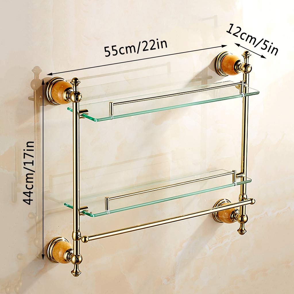 Premium Double Glass Bathroom Shelves - Waterproof Shower Storage Rack with Towel Holder | Rust-Resistant & Easy to Clean | Perfect for Organizing Cosmetics, Toiletries & Kitchen Spices | Ideal for Bathroom, Shower & Kitchen Storage Solutions