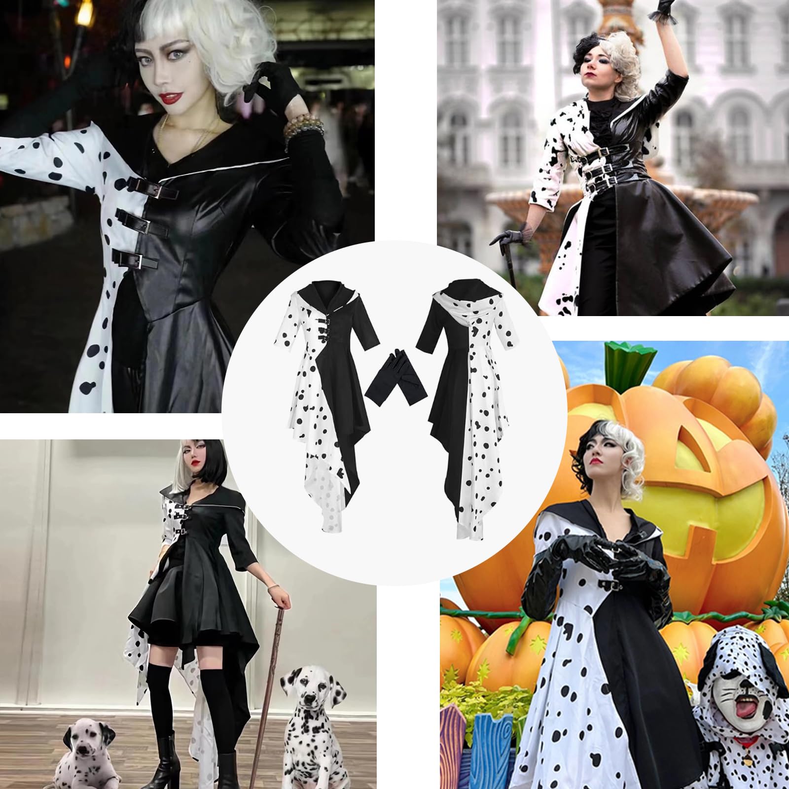 Kids Black & White Dalmatian Costume Dress - Halloween Cosplay Cloak Skirt Outfit for Girls | Perfect for Halloween Parties, Dress-Up & Themed Events