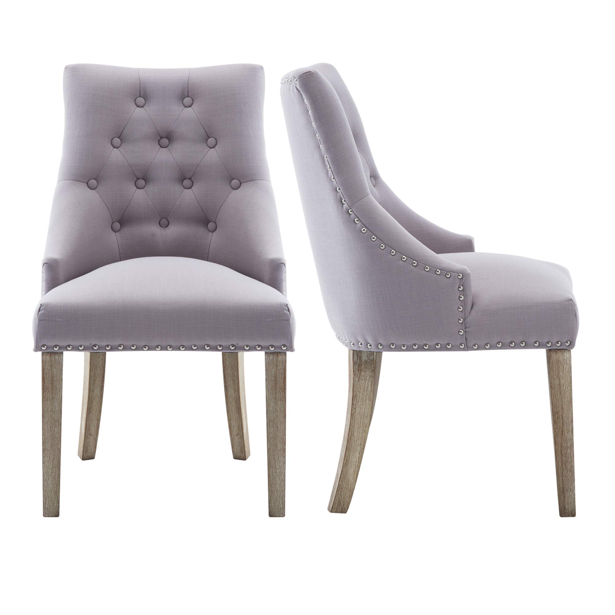NOBPEINT Gray Fabric Dining Chairs - Set of 2 Upholstered Leisure Padded Ring Chairs with Nailhead Trim for Kitchen, Dining Room, or Breakfast Nook