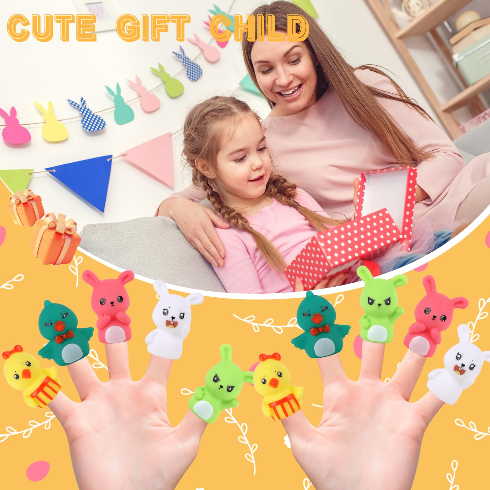 CCINEE 5-Piece Easter Finger Puppet Toys Set - Bunny & Chick Puppets for Easter Basket Stuffers, Party Favors, Storytelling & Teaching | Perfect for Classroom Activities, Easter Egg Hunts & Kids' Role Play Games