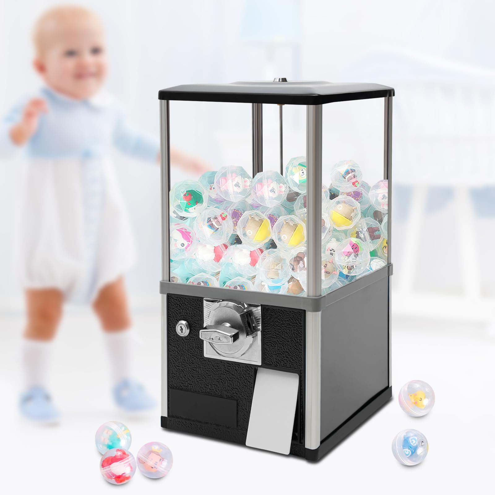 25-Cent Capsule Vending Machine - Commercial Large Capacity Gumball Dispenser for Arcades, Retail Stores & Amusement Parks | Perfect for Kids' Prizes, Toy Sales & Customer Attraction (Black)