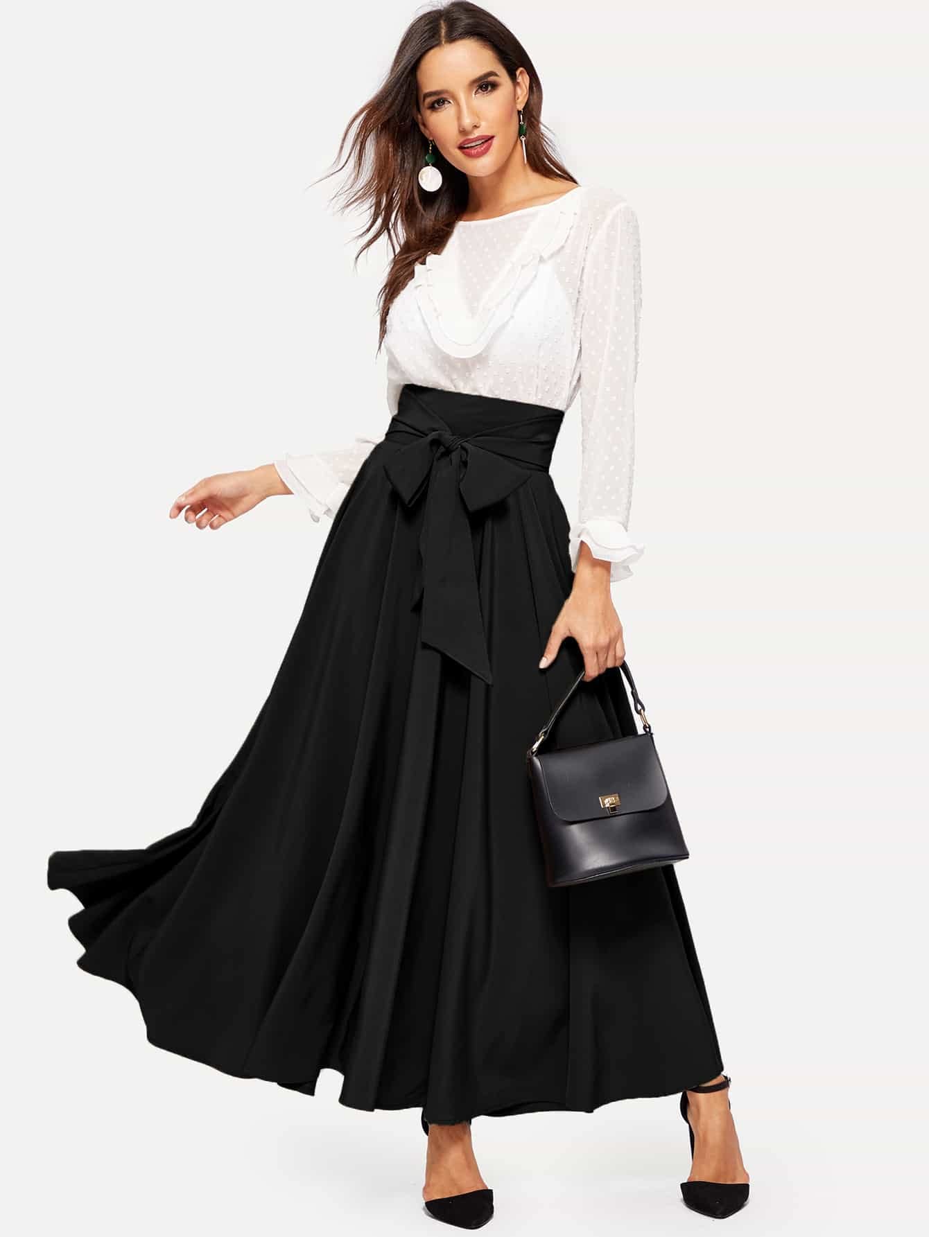 SweatyRocks Women's Elegant High Waist Flowy Maxi Skirt with Tie Front & Pleated Detail - Perfect for Casual Outings, Date Nights & Summer Vacations