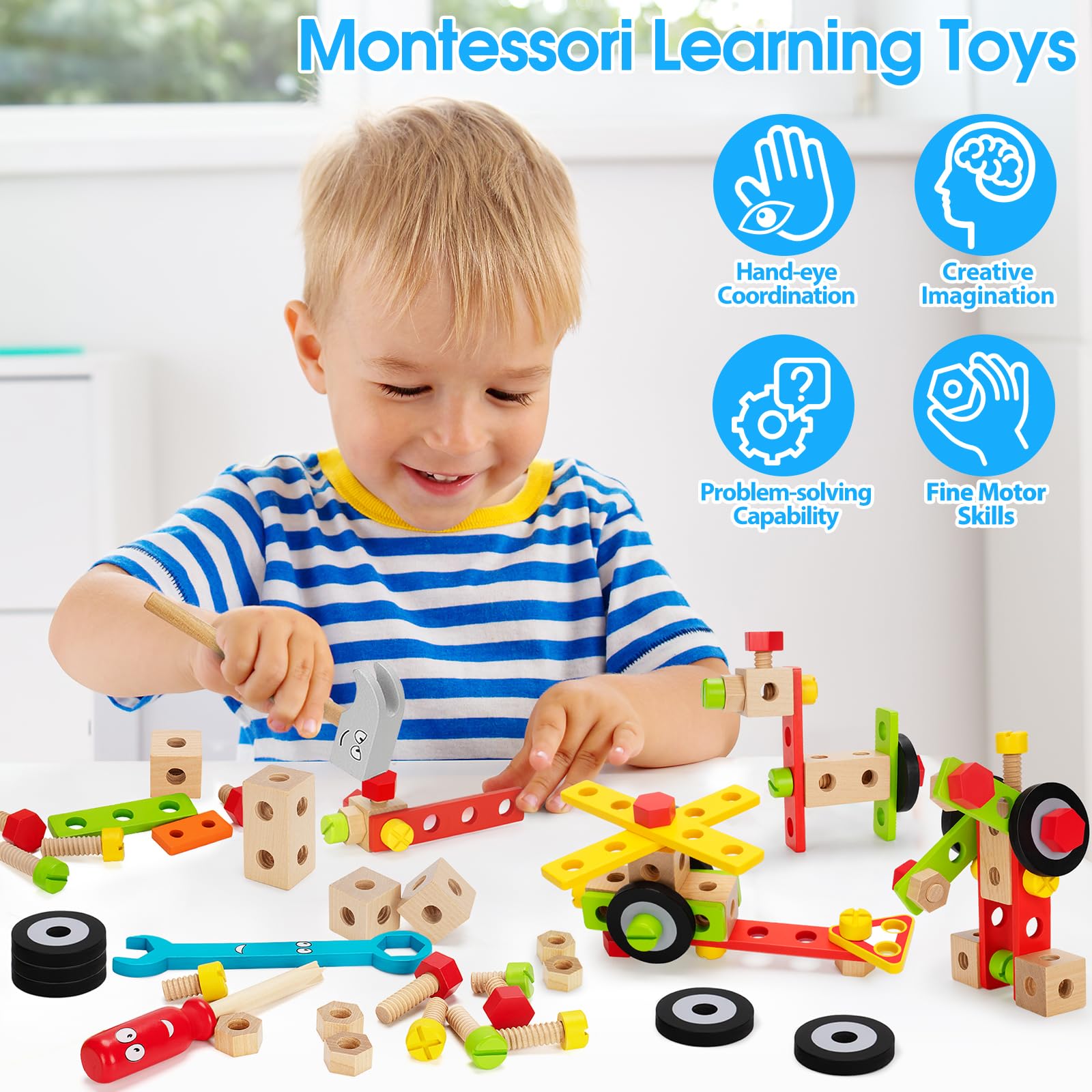 LACCHOUFEE 43-Piece Wooden Kids Tool Set - STEM Montessori Learning Toy for 3-5 Year Old Boys & Girls, Educational Construction Building Kit with Storage Box | Perfect for Birthday Gifts, Pretend Play & Early Childhood Development