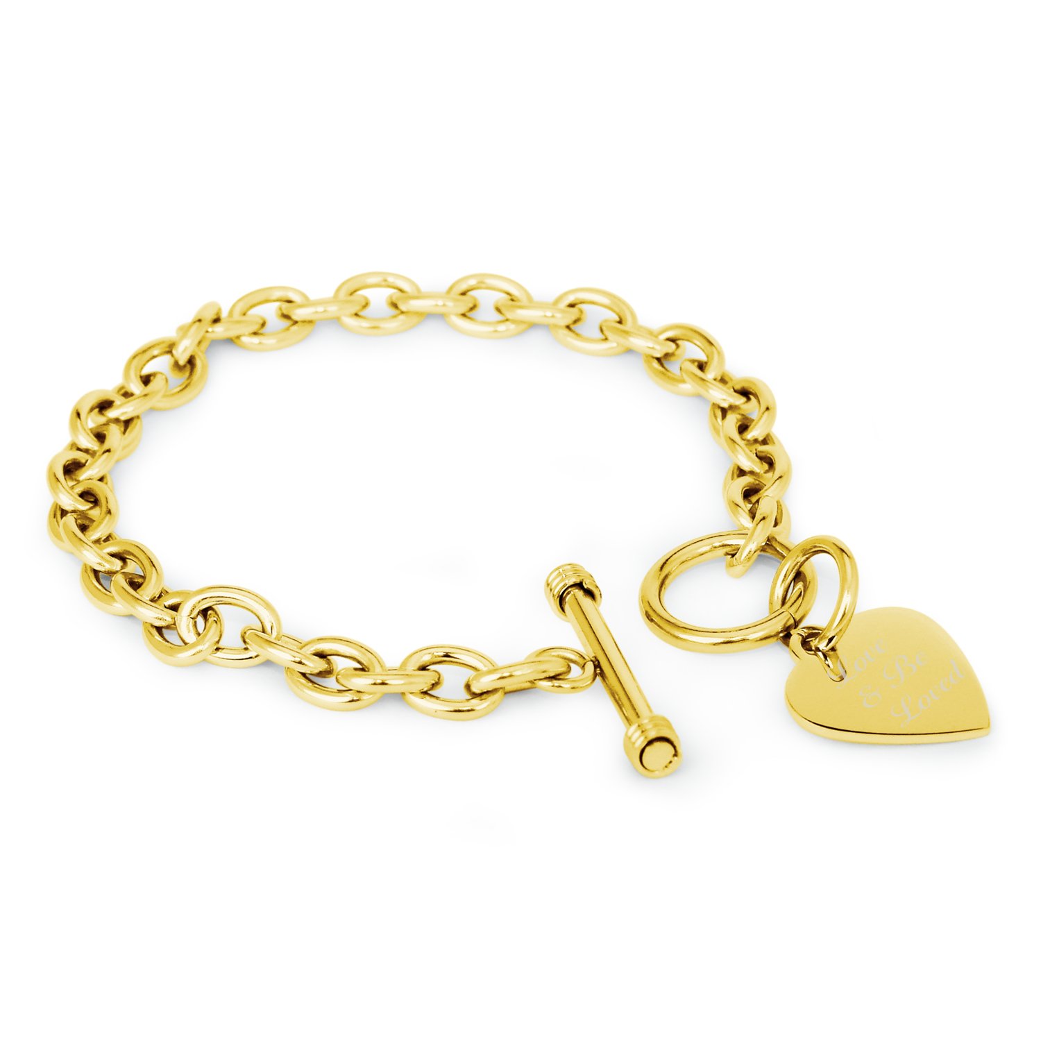 Stainless Steel Engraved 'Love & Be Loved' Heart Charm Bracelet and Necklace Set - Romantic Gift for Her, Couples Jewelry for Anniversary, Valentine's Day