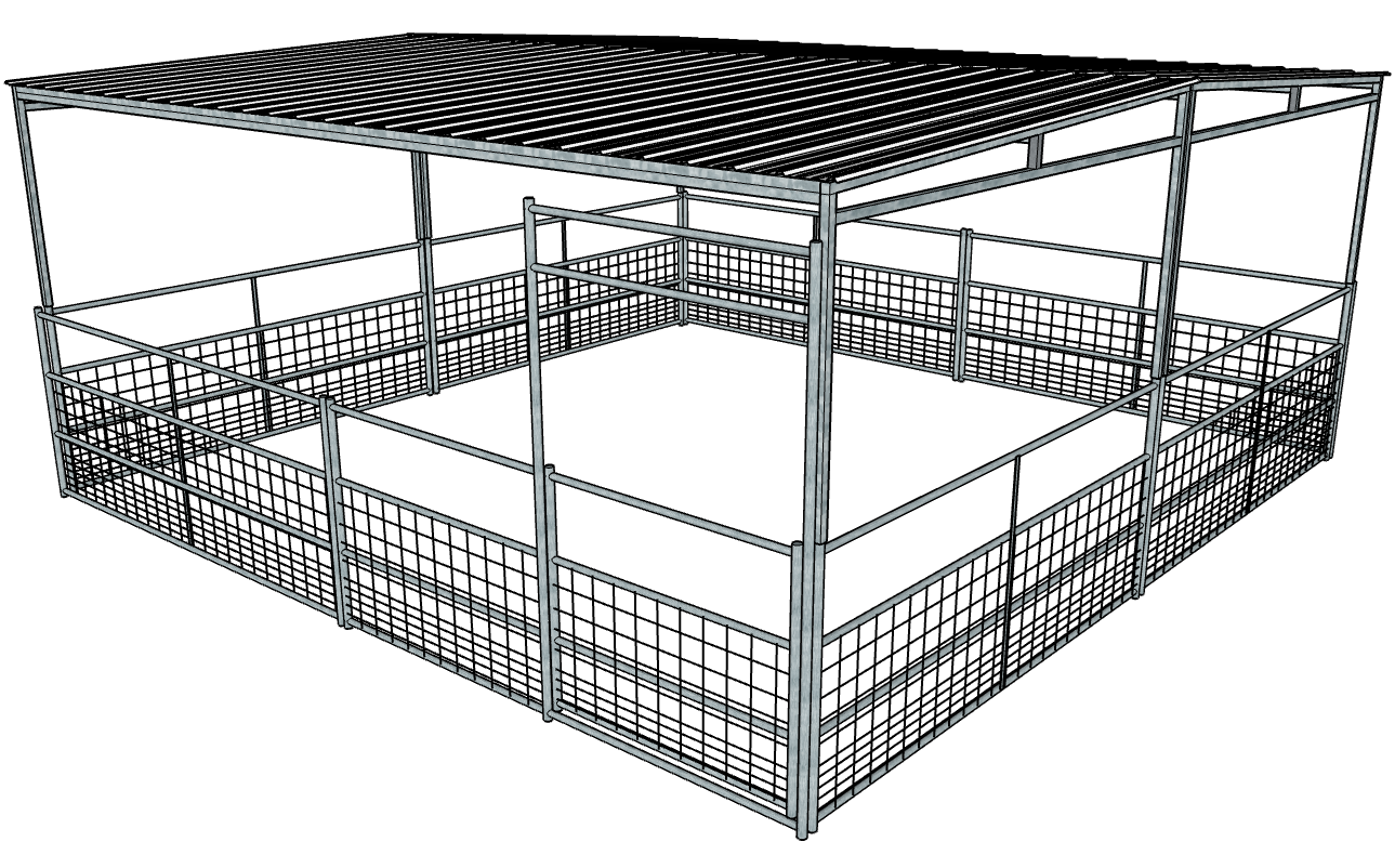 20x20 Ft Galvanized Horse Stall Kit with 4 Rails & Mesh Panels - Full Roof Cover for Stable, Barn & Pasture Shelter - Durable Outdoor Equine Enclosure