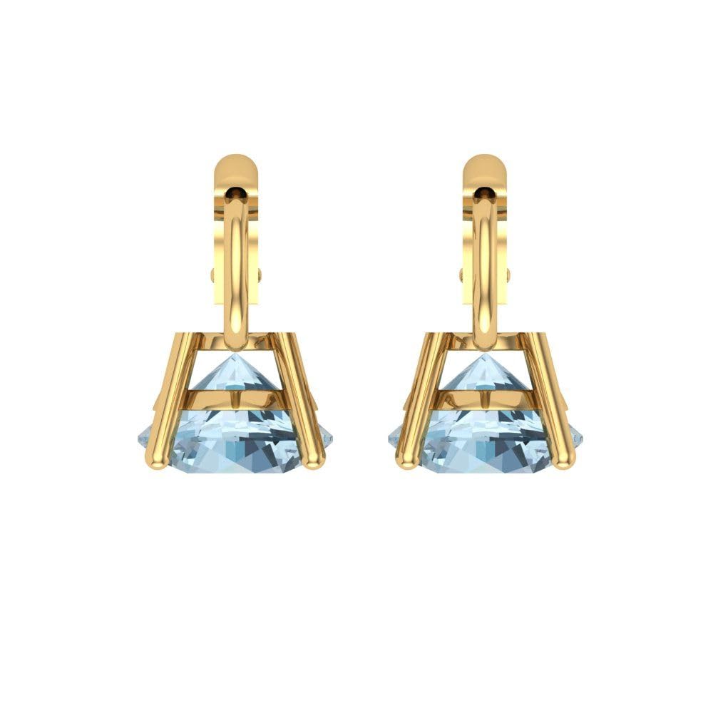 4.0 Carat Round Cut Natural Sky Blue Topaz Solitaire Leverback Drop Earrings in 14K Yellow Gold - Conflict Free, Elegant Dangle Design for Weddings & Special Occasions