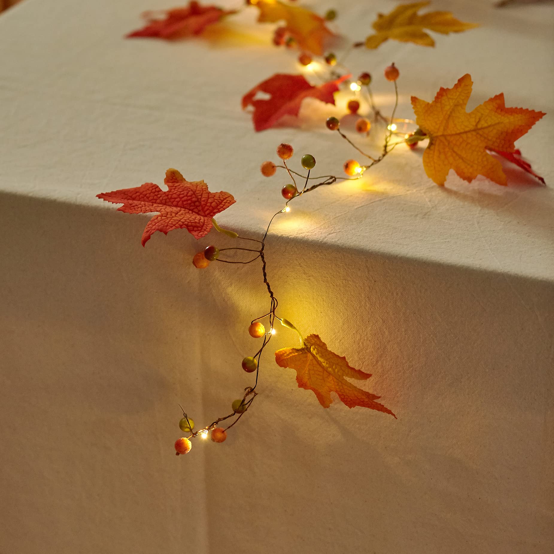 Fall Fairy Lights - Battery Operated Maple Garland for Thanksgiving & Indoor Decor