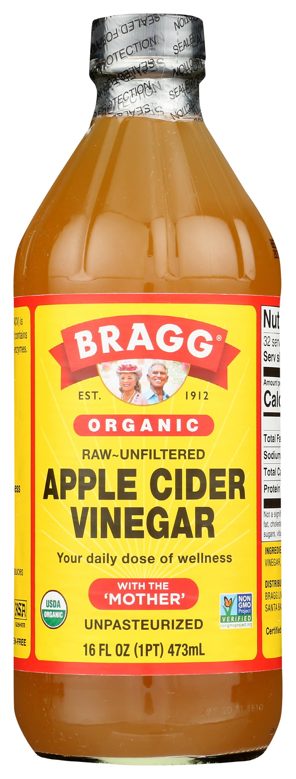 Bragg Organic Apple Cider Vinegar with The Mother - 16 fl oz Bottle | Raw, Unfiltered, Gluten-Free | Perfect for Detox, Weight Loss & Salad Dressing
