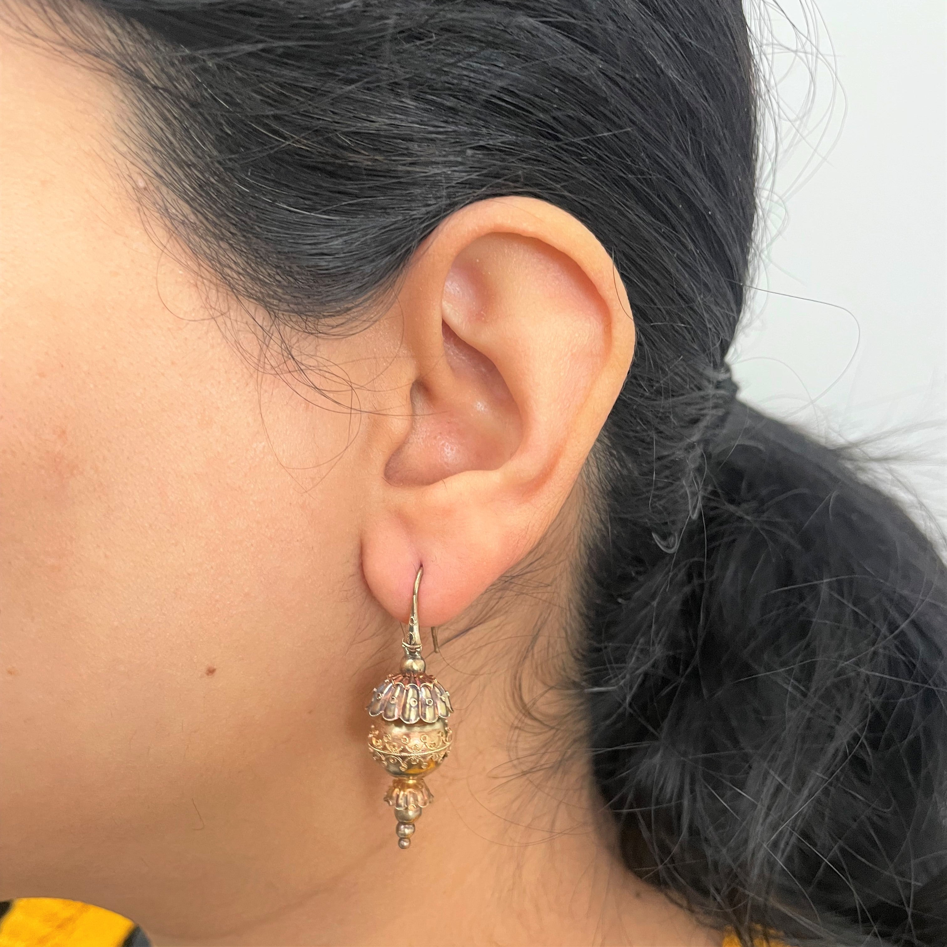 Etruscan Revival Style 18k Gold Lantern Earrings - Vintage Inspired Dangle Earrings for Women, Perfect for Weddings, Parties & Evening Events