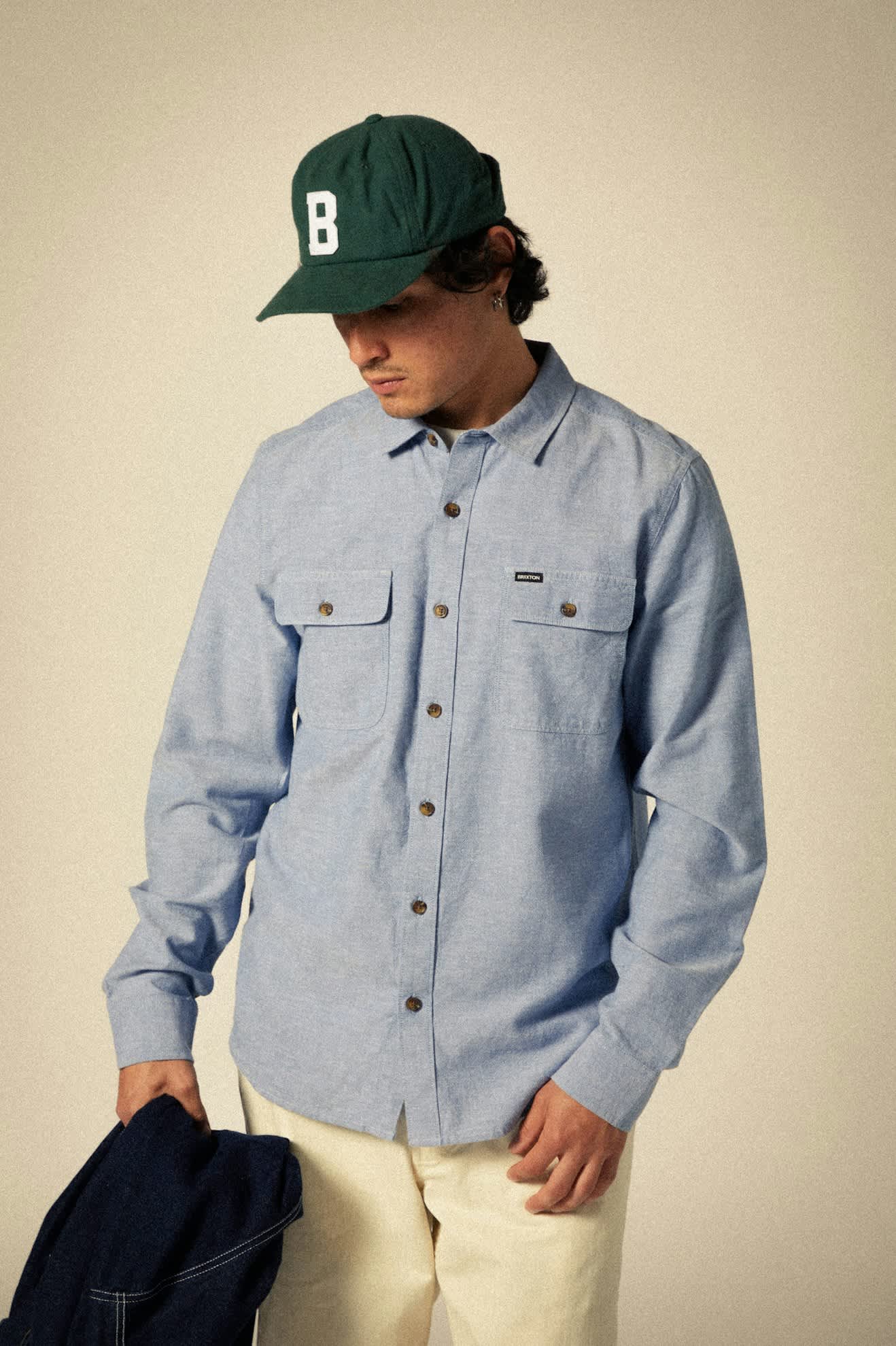 Premium Cotton Long Sleeve Shirt - Medium Wash Chambray Workwear for Men | Casual Office Wear & Outdoor Activities