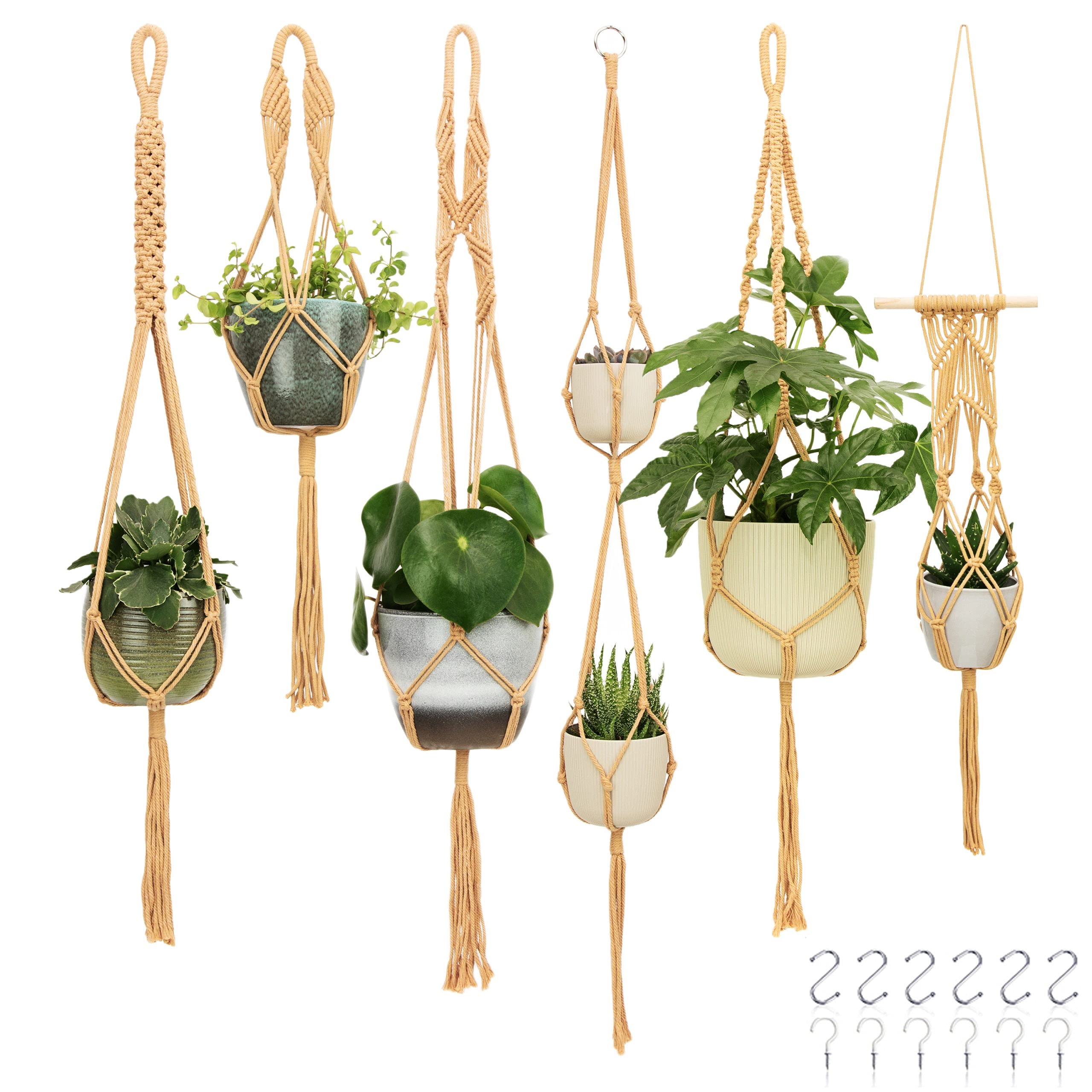 6-Pack Macrame Plant Hangers with 12 Ceiling Hooks - Boho Indoor Hanging Plant Holders for Home Decor - Perfect for Living Room, Bedroom, Balcony & Office Plants