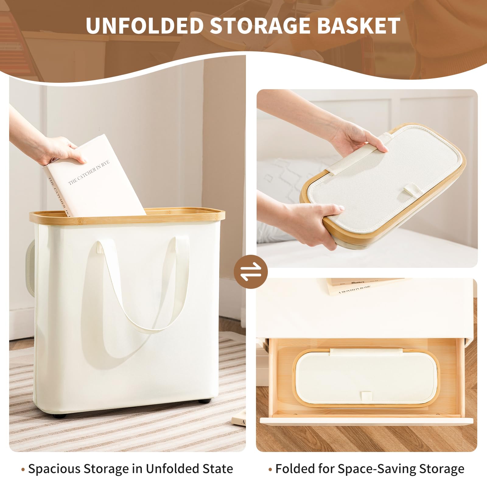 30L Bamboo Toilet Paper Storage Basket with Lid & Handle - Bathroom Tissue Organizer for 12-16 Rolls, Free Standing Toilet Paper Holder Stand - Perfect for Bathroom, Laundry Room, or Closet Storage Organization