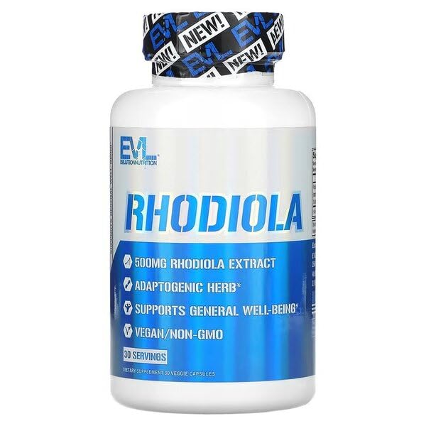 EVLution Nutrition Rhodiola Rosea Supplement - 30 Vegan Capsules for Stress Relief, Energy & Focus - Supports Mental Clarity & Physical Endurance - Perfect for Athletes, Students & Busy Professionals