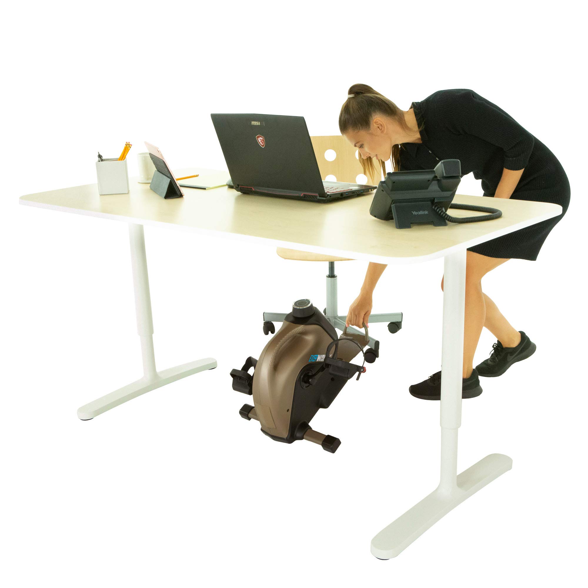 EXERPEUTIC Bluetooth Under Desk Exercise Bike - Adjustable Pedal Bike for Office & Home Workout with Extendable Chair Hook, Free MycloudFitness App - Gold & Black (7149) | Compact Cycling Machine for Sedentary Workers, Home Gym & Small Spaces
