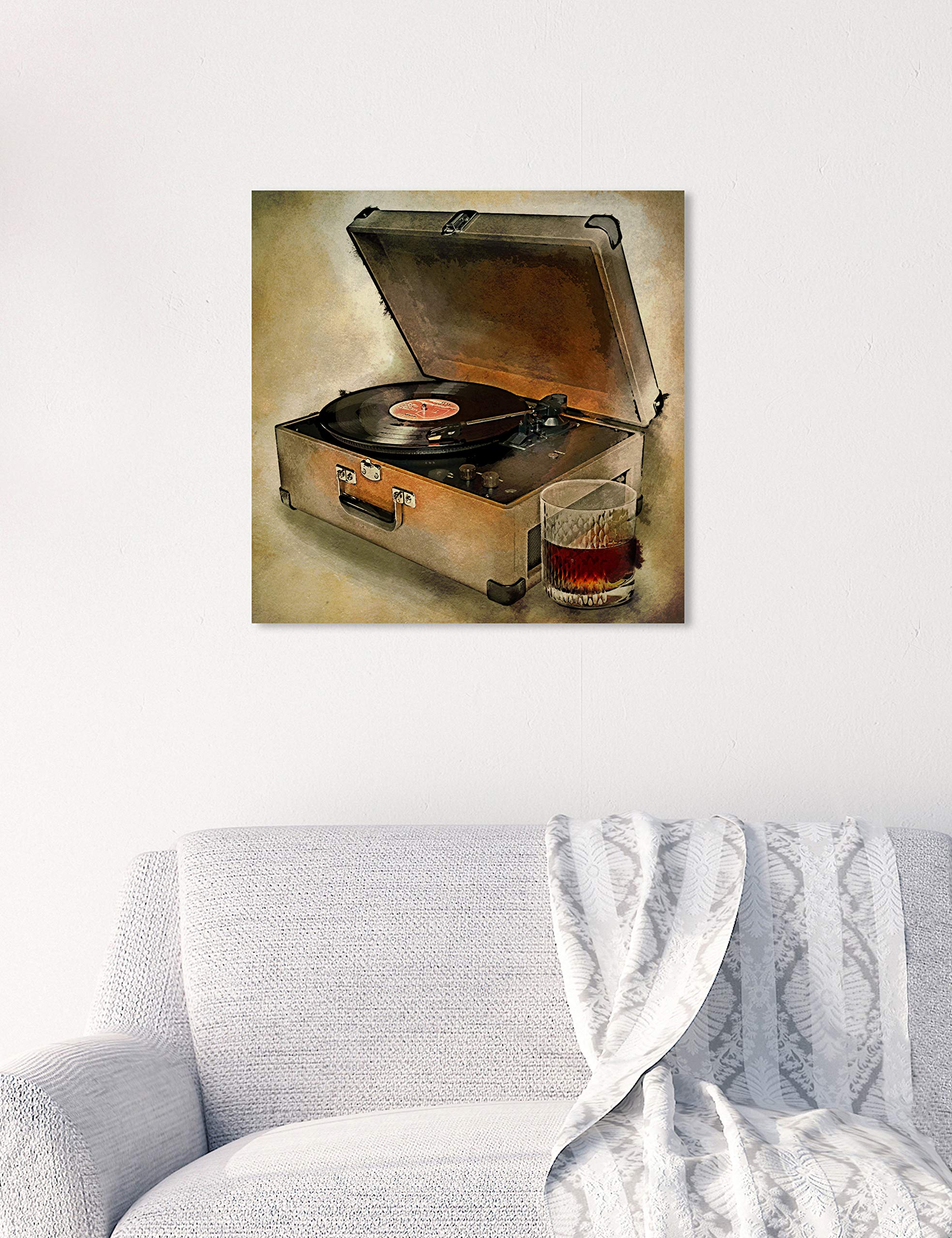 Oliver Gal Artist Co. 'Drink to The Tunes' Music Wall Art Canvas Print - 16x16 Inch Brown & White Home Decor - Perfect for Living Room, Bedroom & Music Studio Decorations