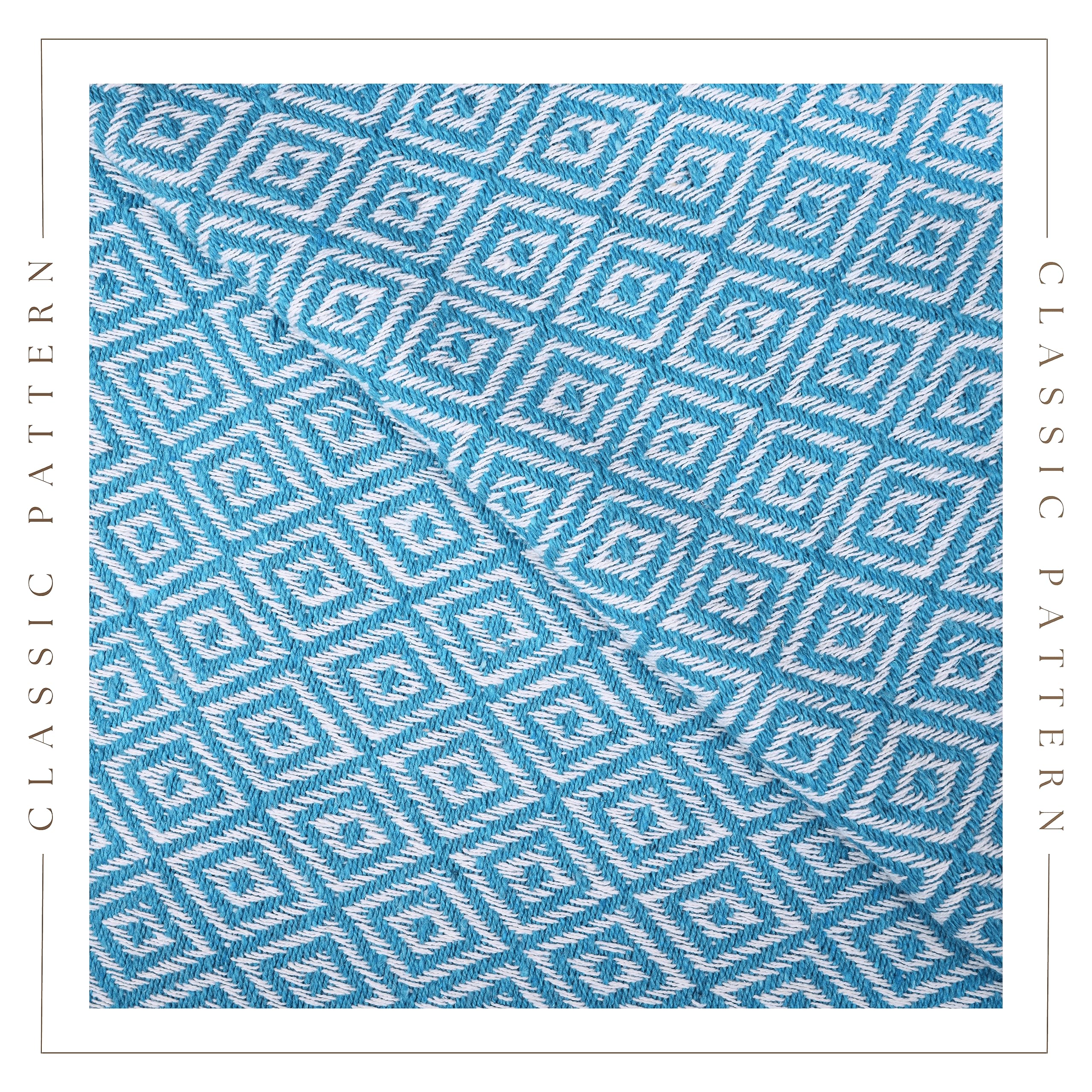 RAJRANG 50x60 Inches Soft 100% Cotton Boho Throw Blanket with Tassels - Farmhouse Decorative Blanket for Bed, Sofa & Couch in Caribbean Sea Blue - Perfect for Cozy Evenings, Home Decor & Gift Giving