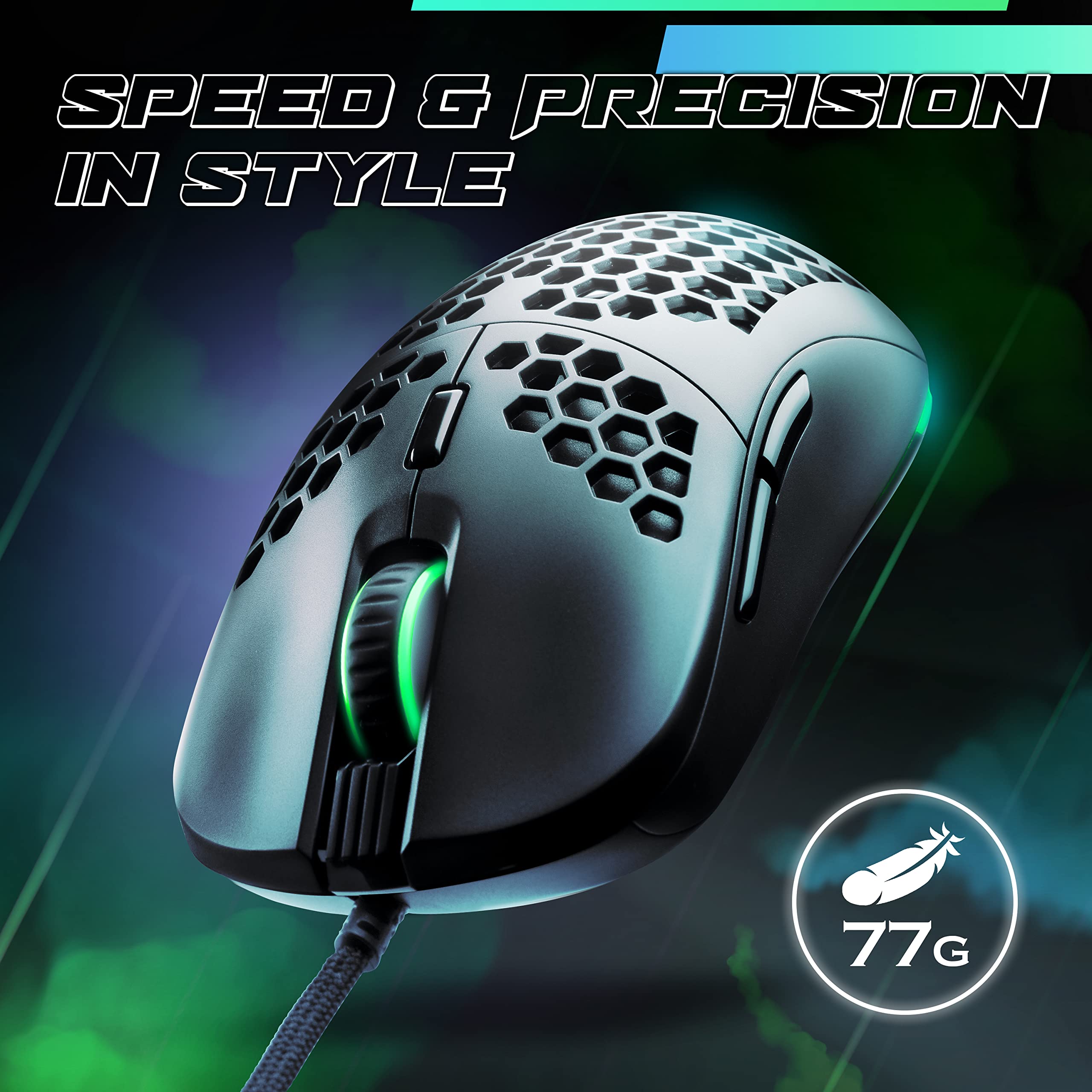 GUNMJO RGB Honeycomb Wired Gaming Mouse - 9 Programmable Buttons, 10,000 DPI, Lightweight Ergonomic Design for PC Gamers - Perfect for FPS, MOBA & Esports (Black)