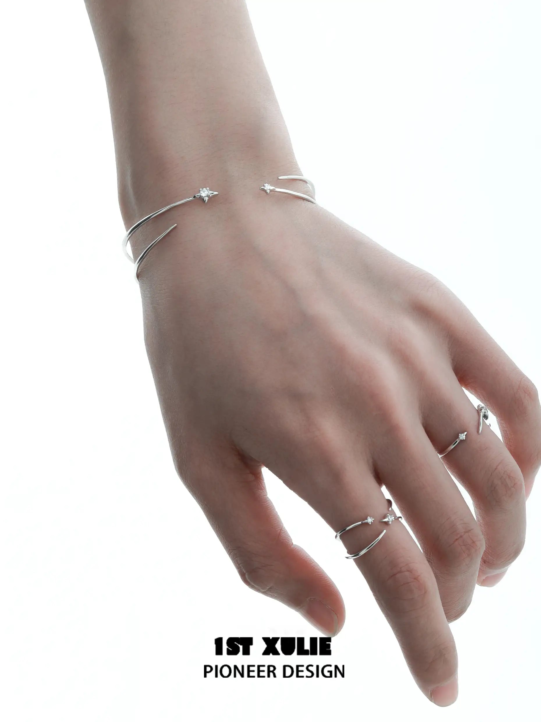 Star Trails S925 Sterling Silver Adjustable Open Bangle Bracelet for Women - Elegant Stackable Jewelry for Everyday Wear & Special Occasions