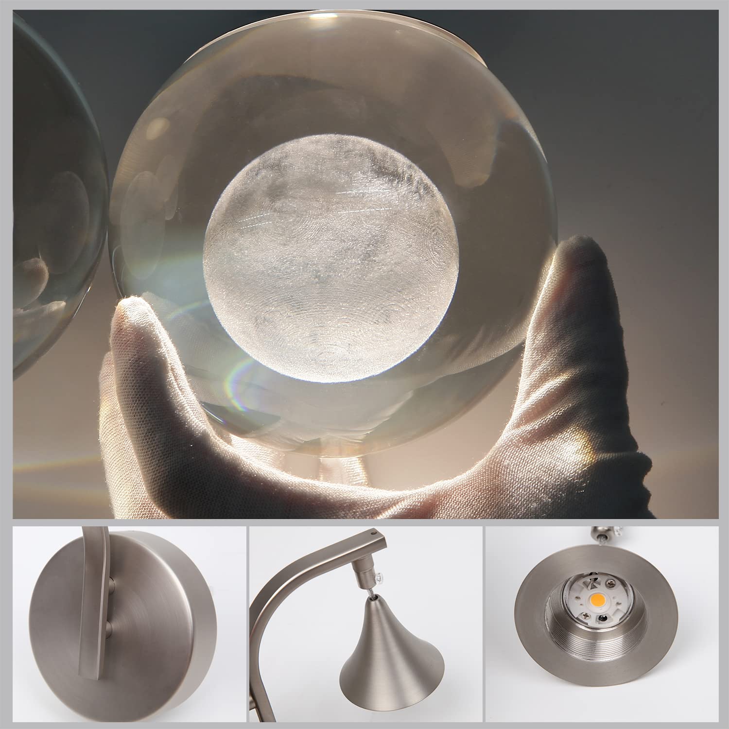 Crystal Wall Sconce LED - 5W Dimmable Modern Moon Wall Light for Bedroom, Bathroom, Living Room & Corridor - Sand Nickel Finish - Perfect for Ambient Lighting & Home Decor