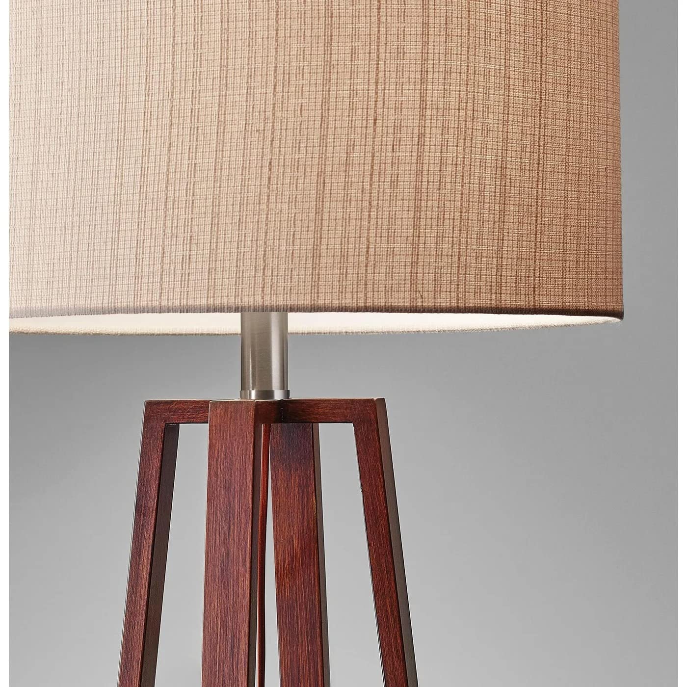 Adesso Quinn Table Lamp - Walnut Birch Wood & Natural Linen Shade - Modern Bedside, Living Room & Office Lighting for Home Decor