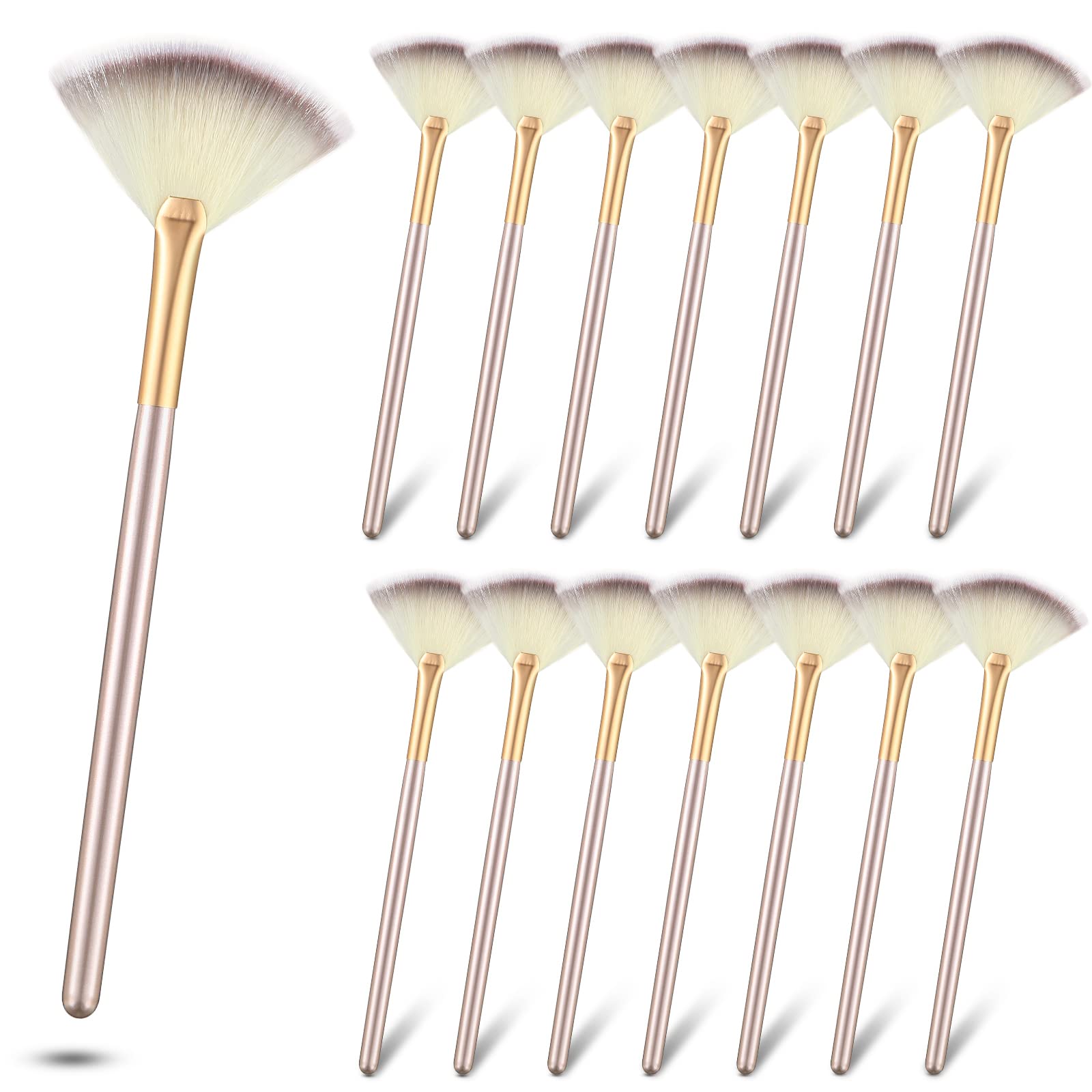15-Piece Fan Brush Set - Slim Soft Facial Brushes for Makeup, Powder, Highlighting & Mask Application - Wooden Handle Cosmetic Brushes for Professional & Home Use - Perfect for Contouring, Blending & Flawless Finish