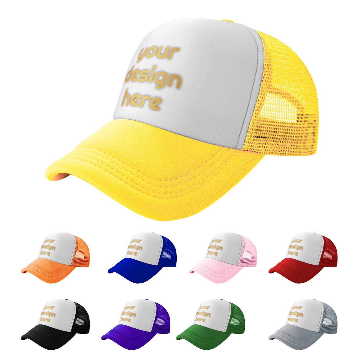 Custom Trucker Hats for Men & Women - Personalized with Your Picture, Text or Logo - Add Your Own Design - Perfect for Sports, Outdoor Activities & Promotional Events