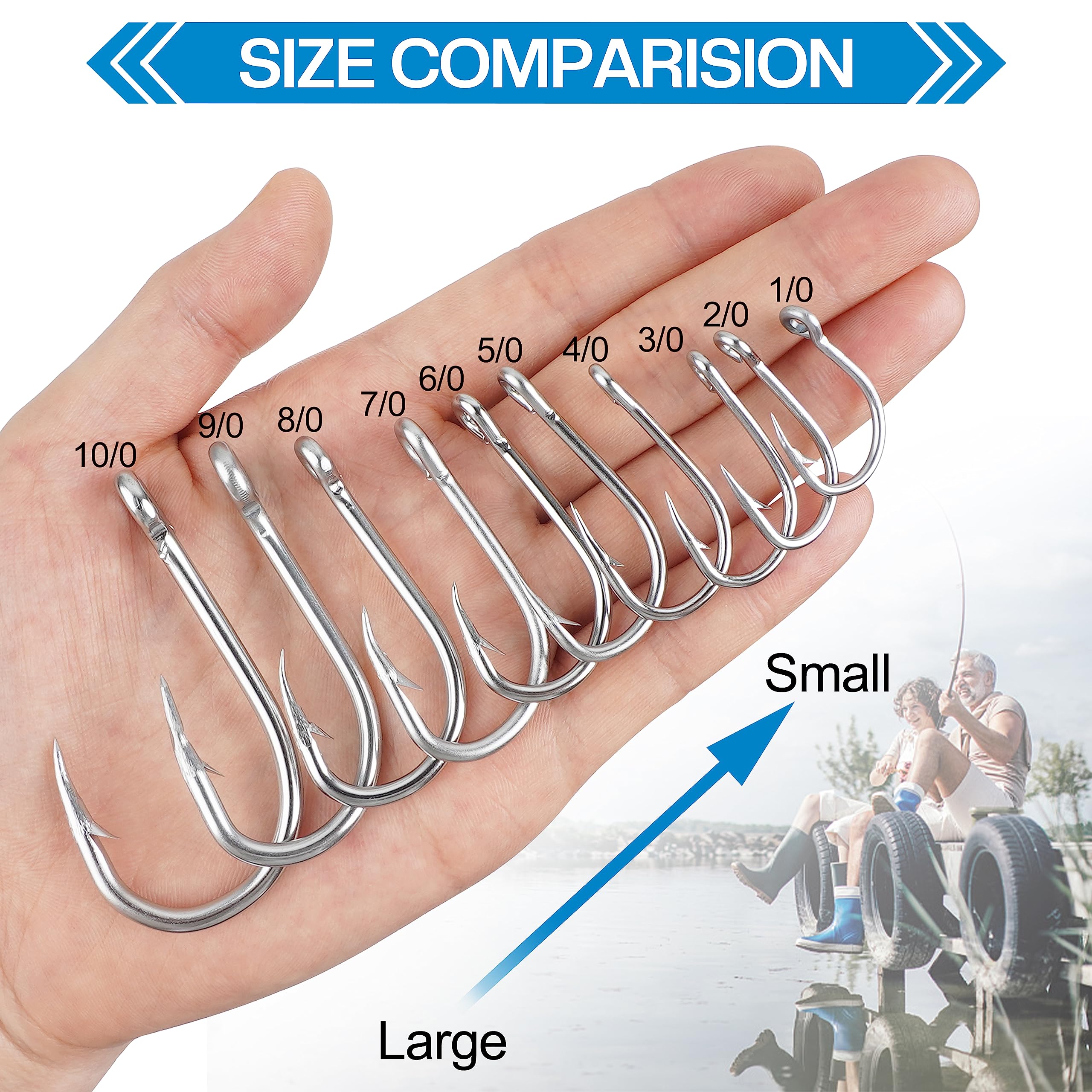 **60pcs Stainless Steel Saltwater Fishing Hooks - Strong Sharp Circle Hooks for Live Bait - Ideal for Saltwater Fishing, Surf Fishing & Deep Sea Fishing**