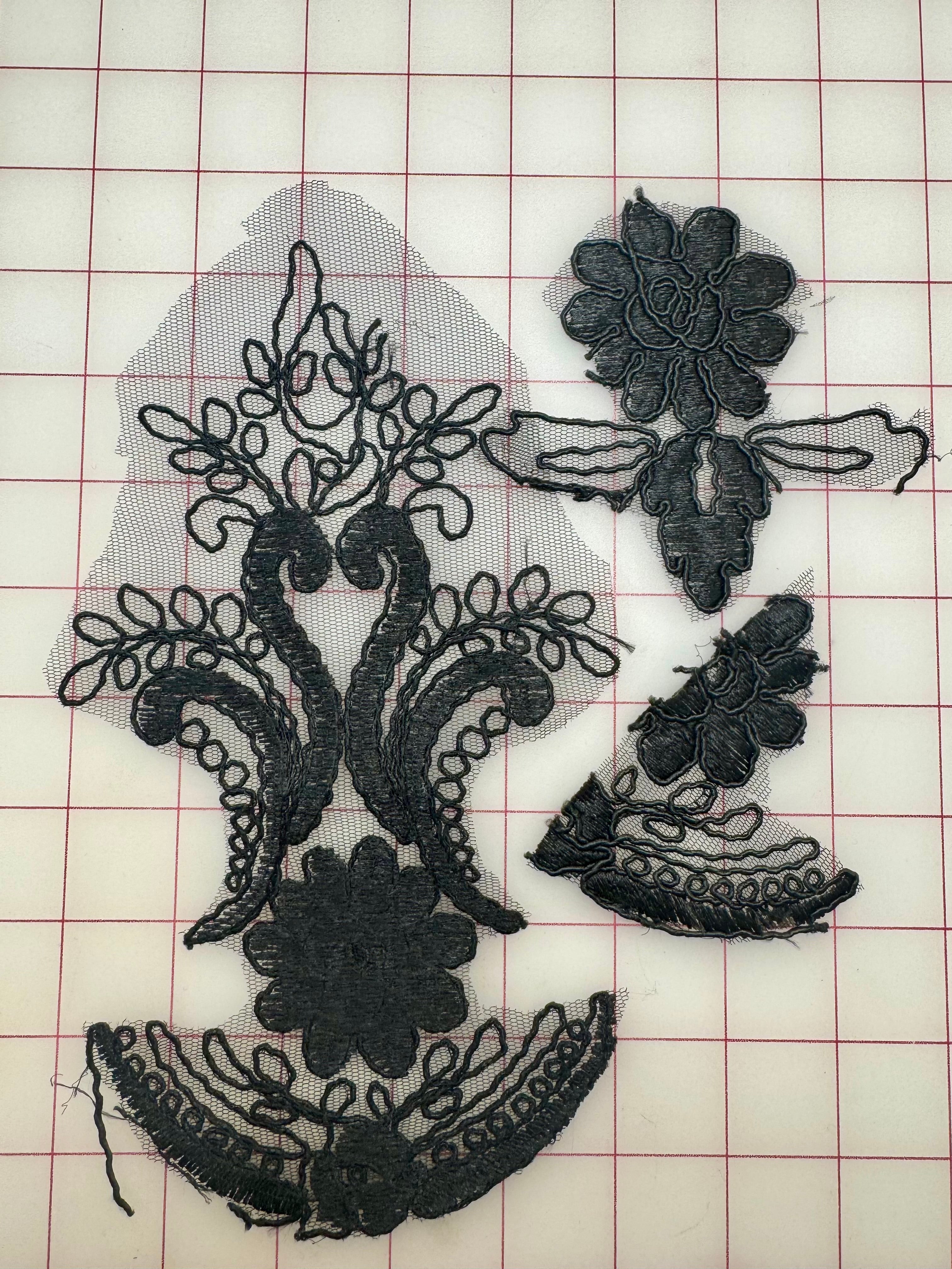 3PCS Black Lace Embroidered Applique Patches - Elegant DIY Sewing Embellishments for Wedding Dresses, Costumes & Home Decor