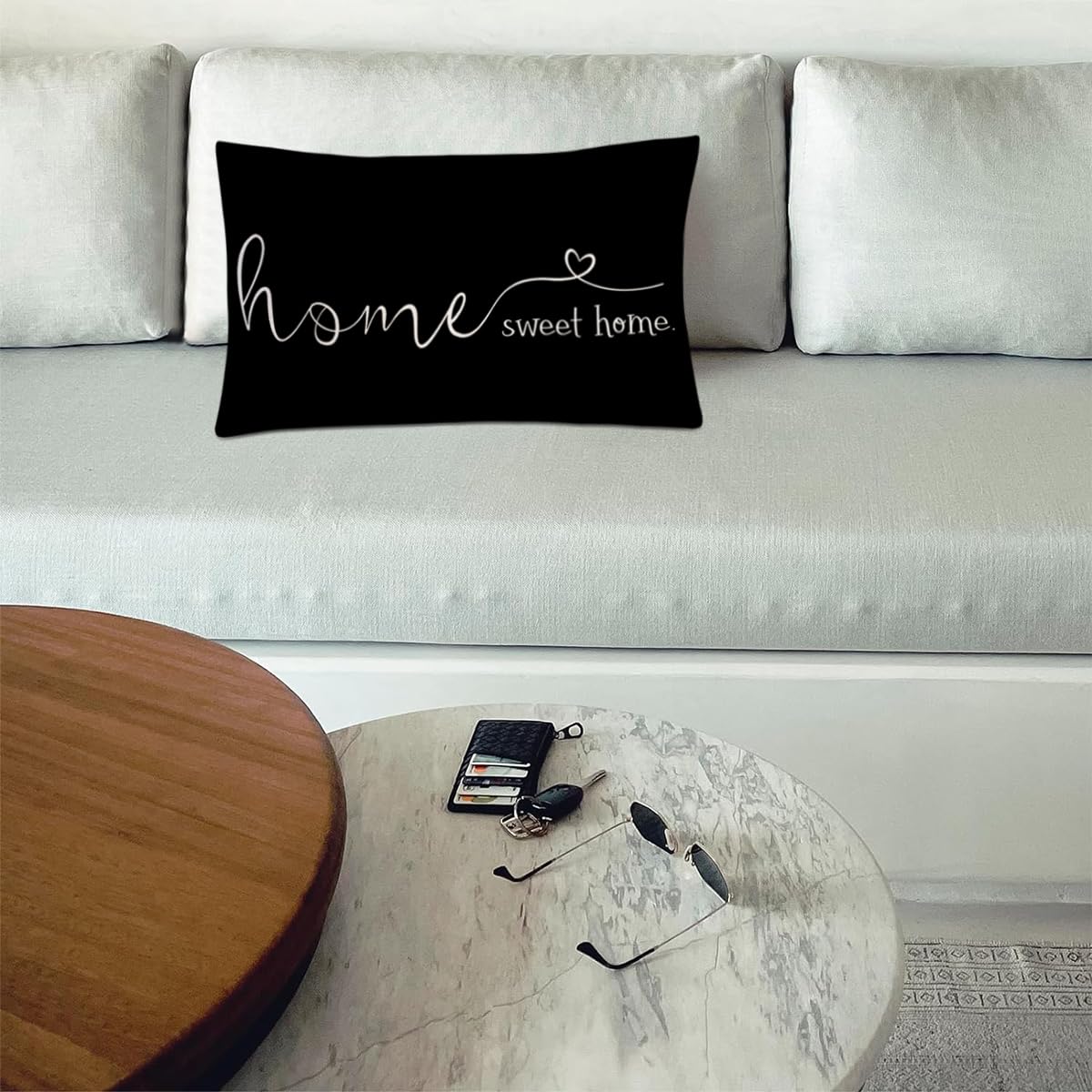 Farmhouse Style 'Home Sweet Home' Quotes Decorative Throw Pillow Covers 12x20 Inch - Black Cotton Linen Cushion Case for Sofa, Bed, Living Room - Perfect Housewarming Gift & Cozy Home Decor