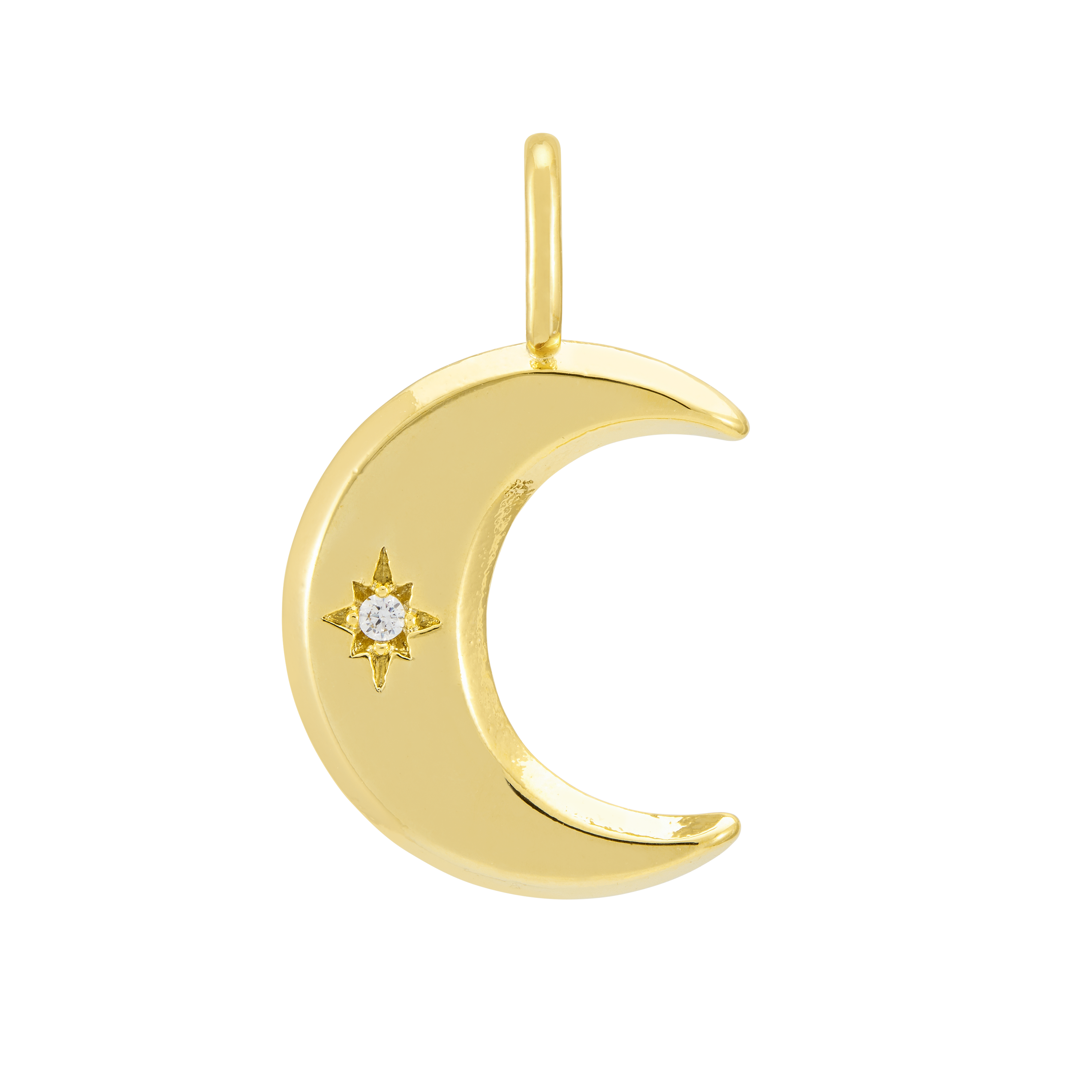 14K Gold Plated Knife Edge CZ Moon Charm Pendant - Elegant Jewelry for Necklace, Bracelet & Gift Giving - Perfect for Parties, Weddings & Special Occasions