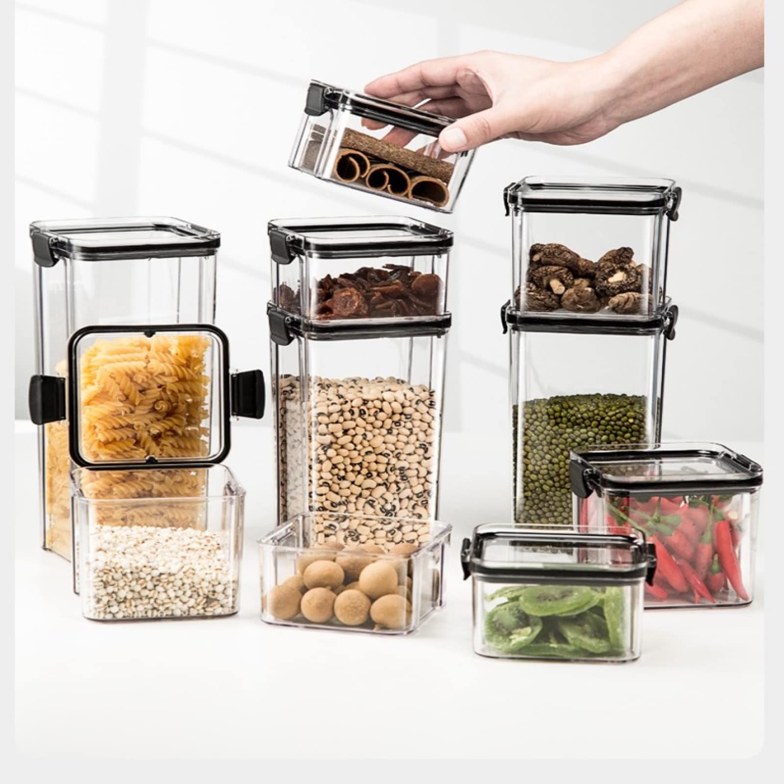 Airtight Food Storage Containers Set - 6-Piece Plastic Canisters with Locking Lids for Cereal, Flour, Sugar & Dry Goods - BPA-Free, Stackable Kitchen Storage (1.9qt, Black) - Perfect for Pantry Organization & Meal Prep