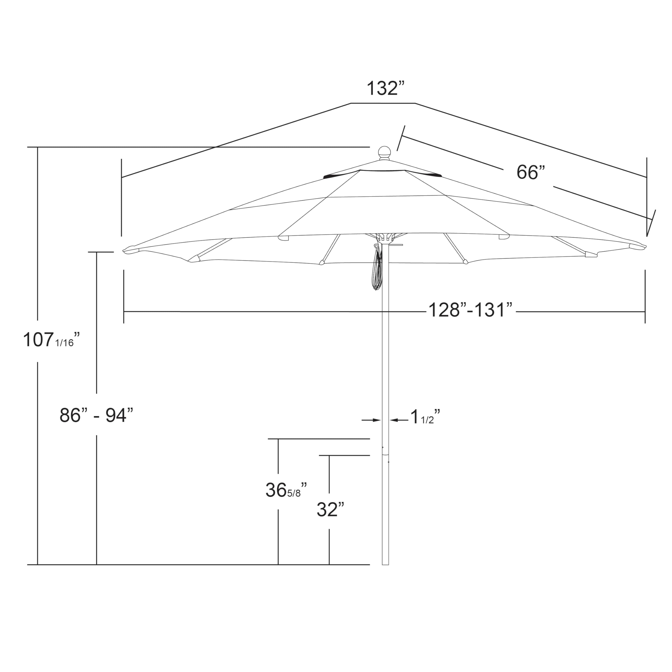 11' California Venture Patio Umbrella - Pulley Open, Silver for Outdoor Dining