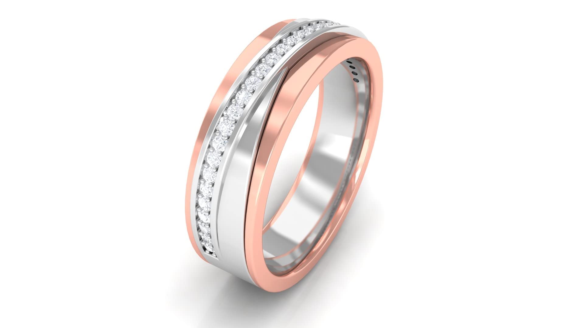 0.25 CT Certified Moissanite Band Ring for Men - 14K Solid Gold Two Tone Wedding Ring - Durable & Hypoallergenic Jewelry Gift for Him - Perfect for Engagement, Anniversary & Special Occasions