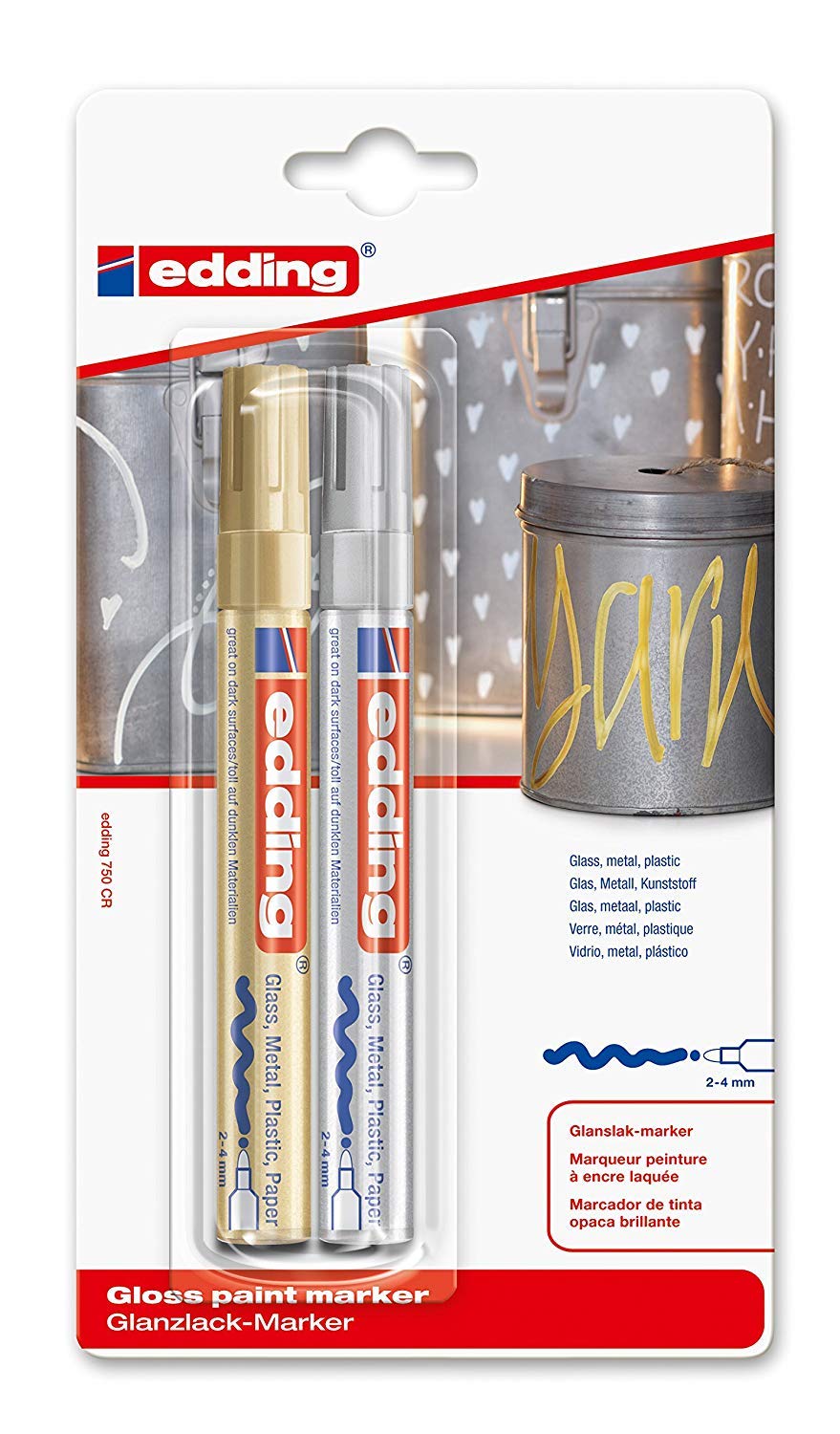 edding 750 Gloss Paint Marker - 2 Pack Gold & Silver Metallic Markers for DIY Crafts, Sign Making, and Industrial Labeling