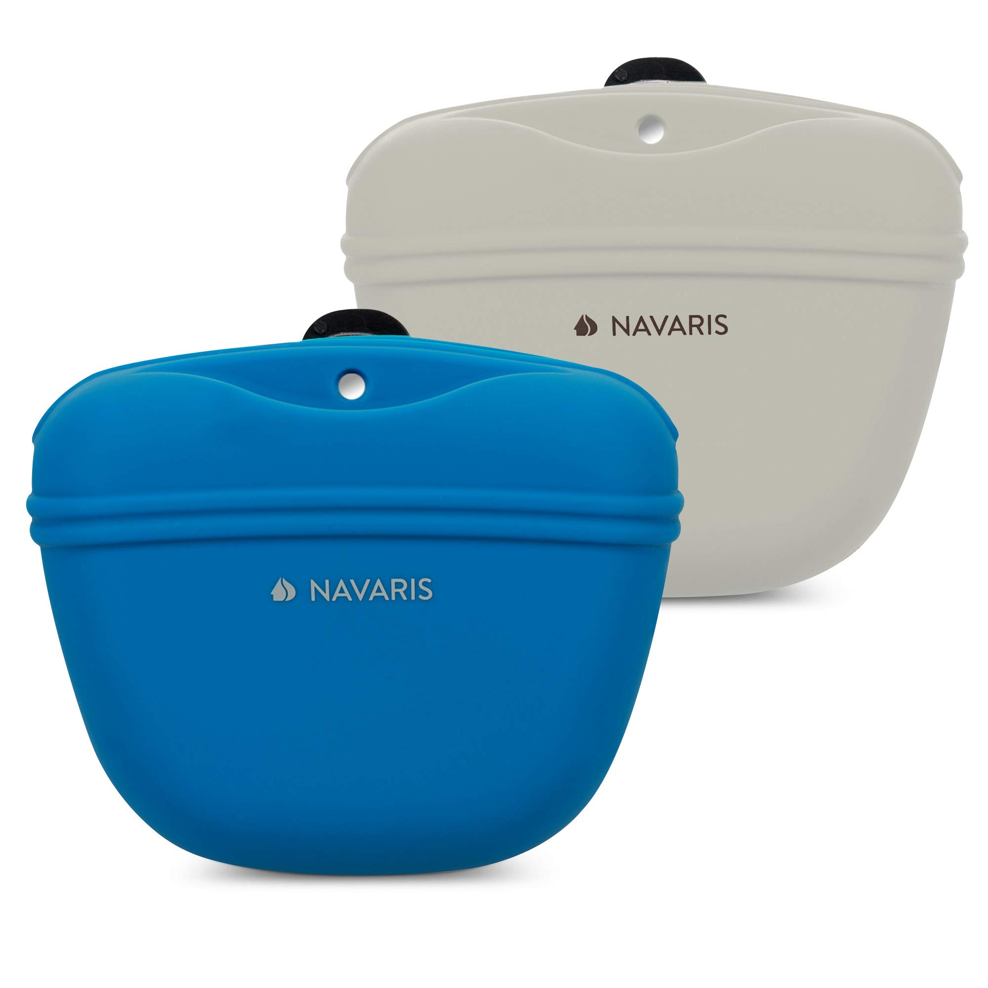 Navaris 2-Pack Silicone Dog Treat Pouch with Belt Clip - Leak-Proof Training Treat Bag for Puppy & Dog Walking, Hiking, and Outdoor Adventures - Durable Pet Snack Holder for Obedience Training & Daily Walks