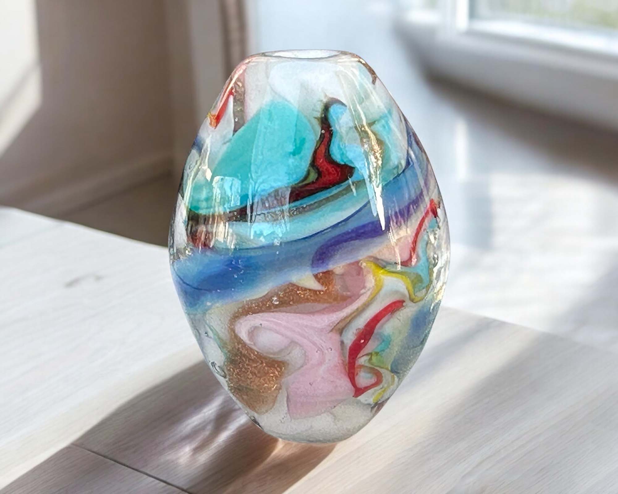 Handmade Rainbow Watercolor Lampwork Glass Focal Bead for Jewelry Making - Perfect for Necklaces, Bracelets & DIY Craft Projects