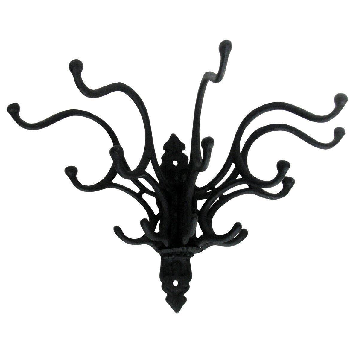 Antique Victorian Cast Iron Folding Coat and Hat Rack with 15 Wall Hooks - Vintage Wrought Iron Clothes Organizer for Entryway, Bedroom & Hallway