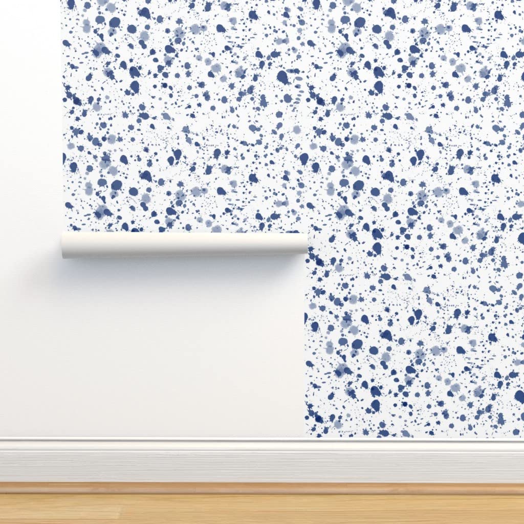 Peel & Stick Removable Wallpaper Swatch - Indigo Dots Navy Blue Splatter Pattern | Self-Adhesive Wall Decal for Bedroom, Nursery & Home Office Decor | Spoonflower Custom Wallpaper