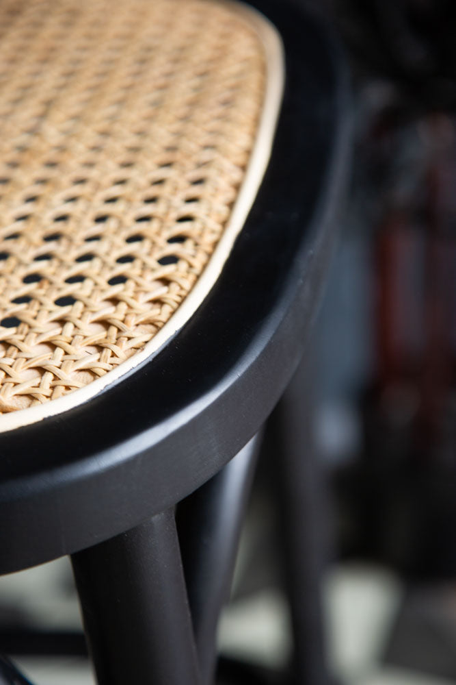 Chez Pitou Black Wood & Woven Cane Bar Stool - Modern Kitchen Island & Counter Height Stool for Dining & Home Decor